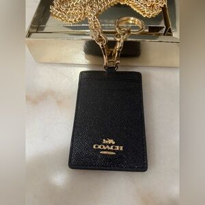 Coach Black Card Holder with Gold Accents